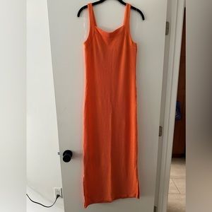 Pink Blush Orange Rib Knit Side Slit Maternity Maxi Dress